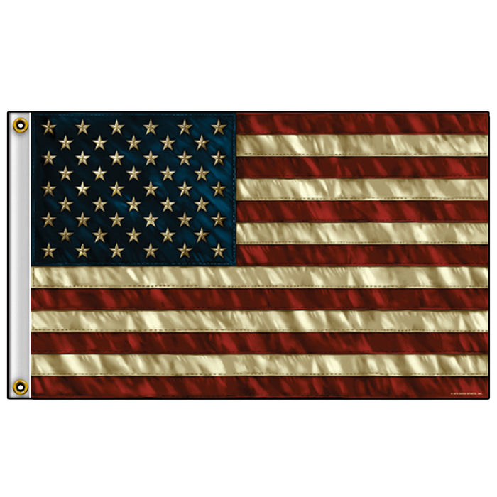 Distressed American Flag: Description
flag is 3’ x 5’, made out of a heavyweight polyester material, with bright vibrant colo