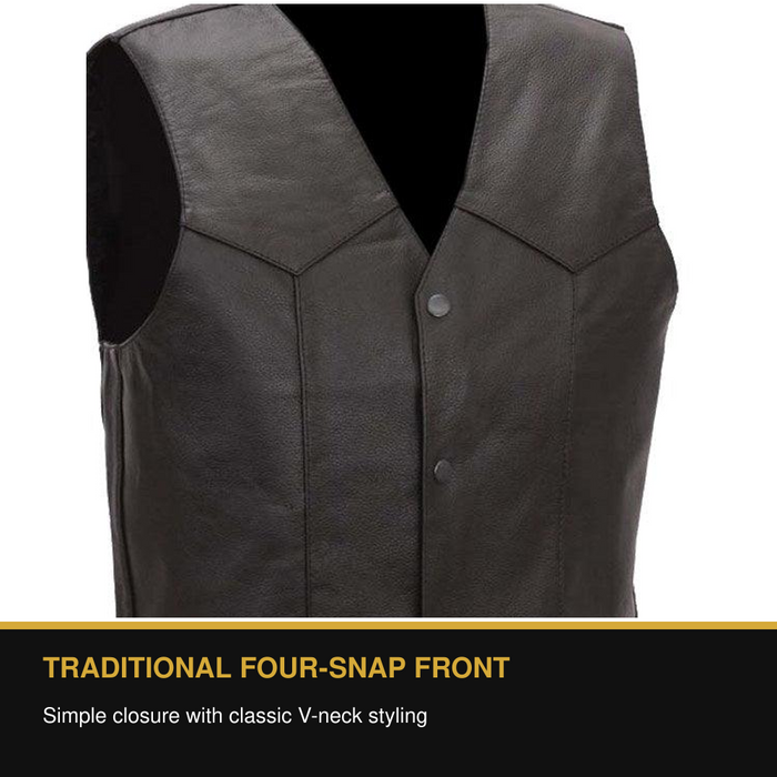 Eagle 4-Snap Plain Tall leather vest traditional four-snap front benefit