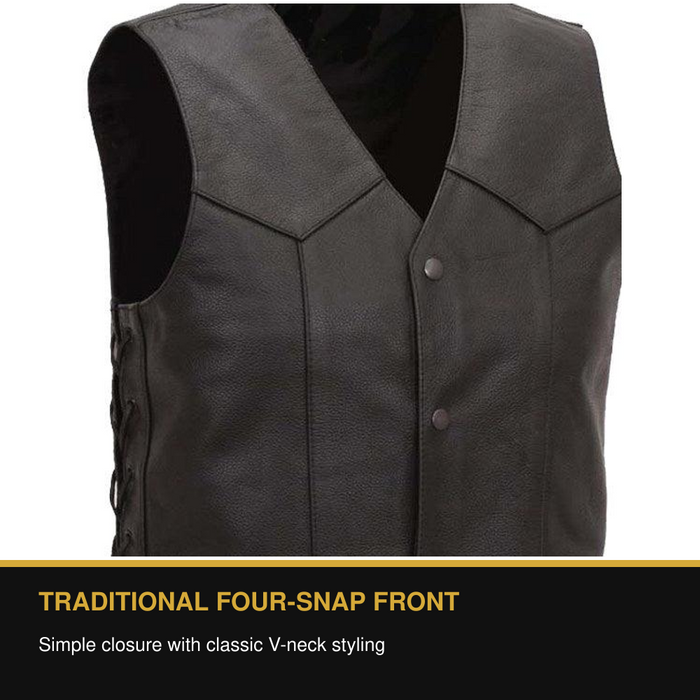 Eagle 4-Snap Side-Laced Tall leather vest traditional four-snap front benefit