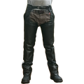 Front view of Eagle Leather Brandon Chaps Tall in 1.1–1.2 mm cowhide with YKK zippers, buckle waist, and removable insulated lining.