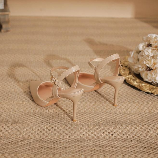 Elegant Pointed Toe Slingback Heels with Delicate Ankle Strap Shoes 771508437933