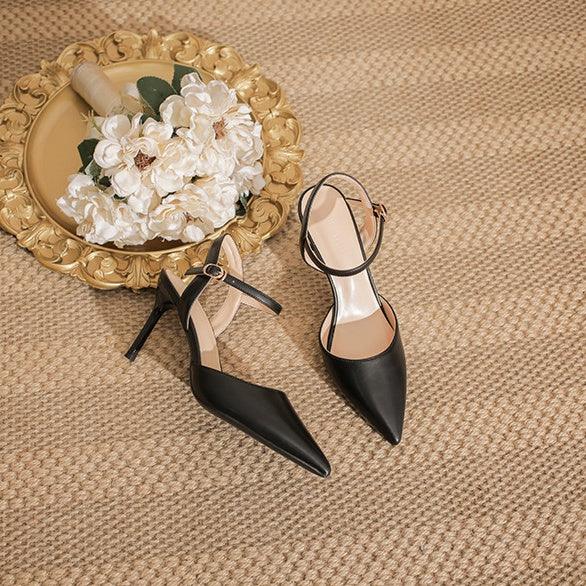 Elegant Pointed Toe Slingback Heels with Delicate Ankle Strap Shoes 771508437933