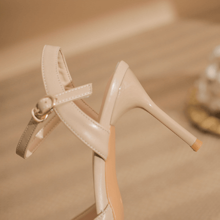 Elegant Pointed Toe Slingback Heels with Delicate Ankle Strap Shoes 771508437933