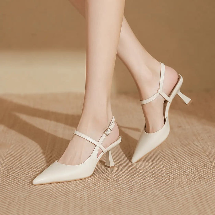 Elegant Pointed Toe Slingback Low Heel Adjustable Strap Shoes 785497139986