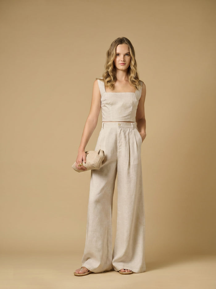 Pants APOELLA Eliana Linen Pleated Pants Beige Apoella