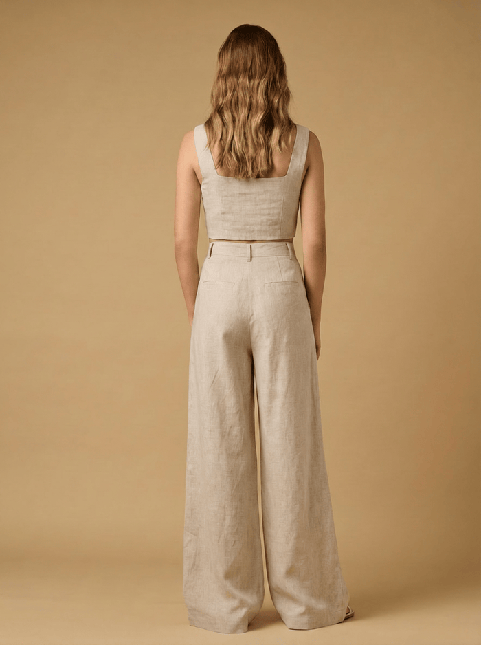 Pants APOELLA Eliana Linen Pleated Pants Beige Apoella