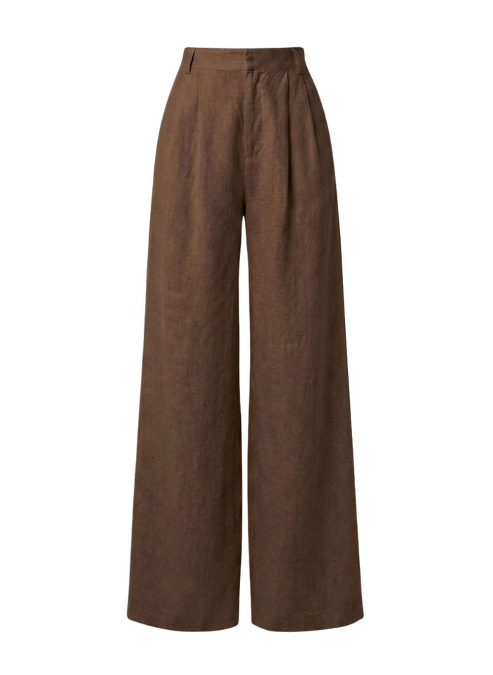 Pants APOELLA Eliana Linen Pleated Pants Espresso Apoella