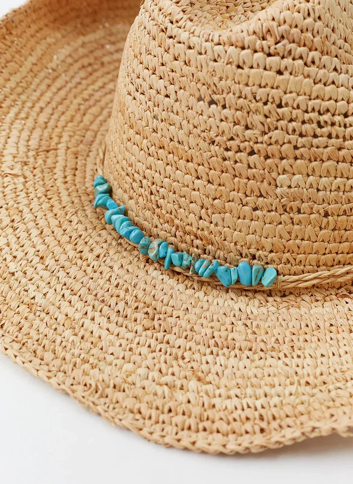 Hats Melissa Odabash Elle Hat Natural Turquoise Stones O/S / Natural Apoella