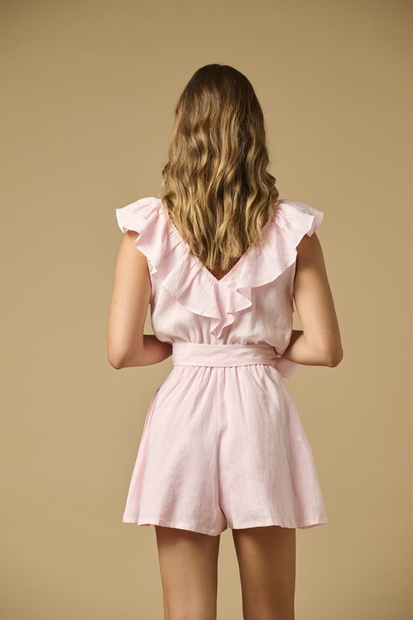 Playsuit APOELLA Erietta V Neck Ruffle Playsuit Pink Apoella