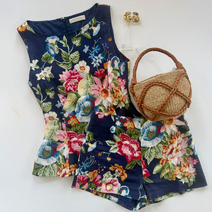 Fa3357 Floral Linen Shorts