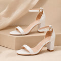 Faux Leather Ankle Strap Pointy Block Heel Sandals 644081624728 - COCOMELODY