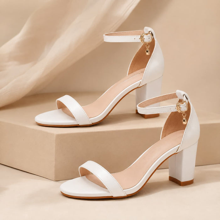 Faux Leather Ankle Strap Pointy Block Heel Sandals 644081624728 - COCOMELODY