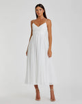 White Faux Wrap Sleeveless Flowy Midi Dress - Mac Duggal