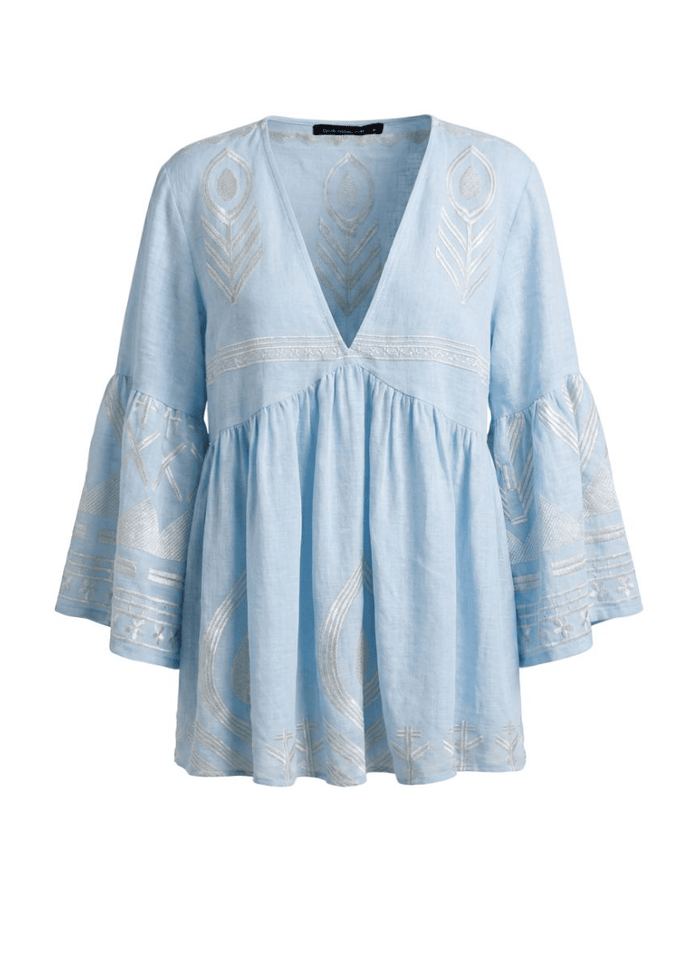 Blouses Greek Archaic Kori Feather Bell Sleeve Top Ciel/Champagne Apoella
