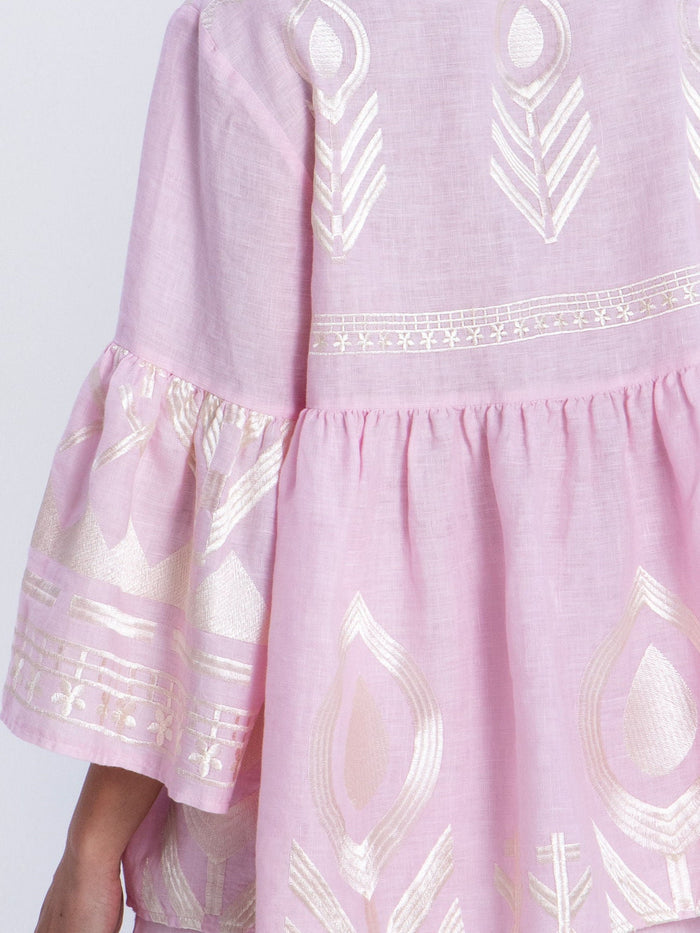 Blouses Greek Archaic Kori Feather Bell Sleeve Top Pink/Champagne Apoella