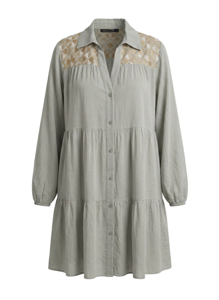 Tunic Greek Archaic Kori Flakes Long Sleeve Tunic  Stone - Gold Chapagne Apoella