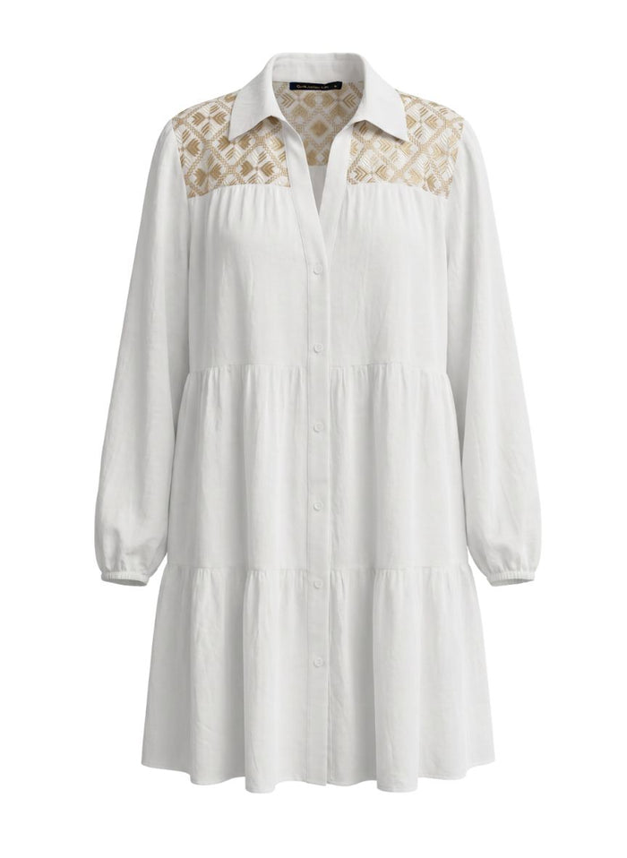 Tunic Greek Archaic Kori Flakes Long Sleeve Tunic White Gold Apoella
