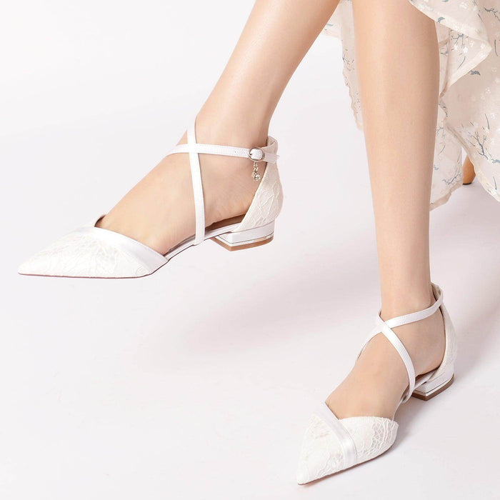 Flat Heel 2.5cm Silk-Like Lace Shoes CK0274 - COCOMELODY