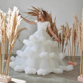 Floor Length A-Line V-Neck Short Sleeve Tulle Flower Girl Dresses 937502824085