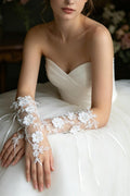 Floral Lace Fingerless Pearl Wedding Gloves 1070895243014