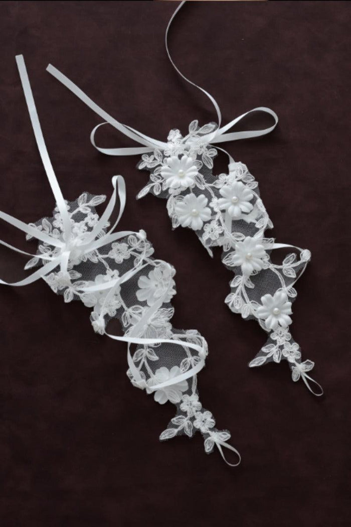 Floral Lace Fingerless Pearl Wedding Gloves 1070895243014