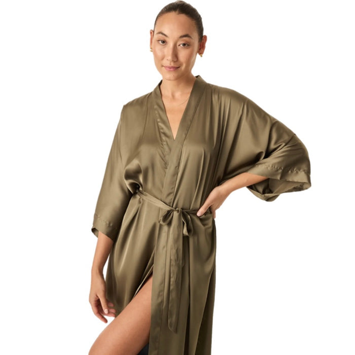 Gingerlilly Florence Olive Satin Robe