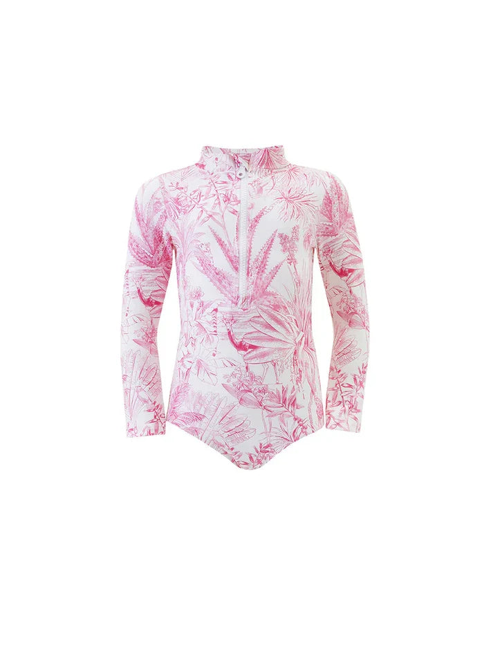 One-Piece Melissa Odabash Girls Ella Zipper One Piece Pink Tropical Apoella
