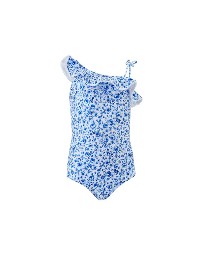 One-Piece Melissa Odabash Girls Jean One Shoulder One Piece Blue Floral Apoella