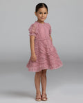 Girls Pink High Neck Puff Sleeve Ruffle Mini Dress Mac Duggal