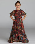 Girls Red Floral Ruffle High-Low Dress Mac Duggal