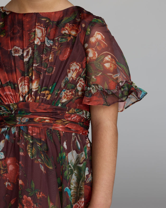 Girls Red Floral Ruffle High-Low Dress Mac Duggal