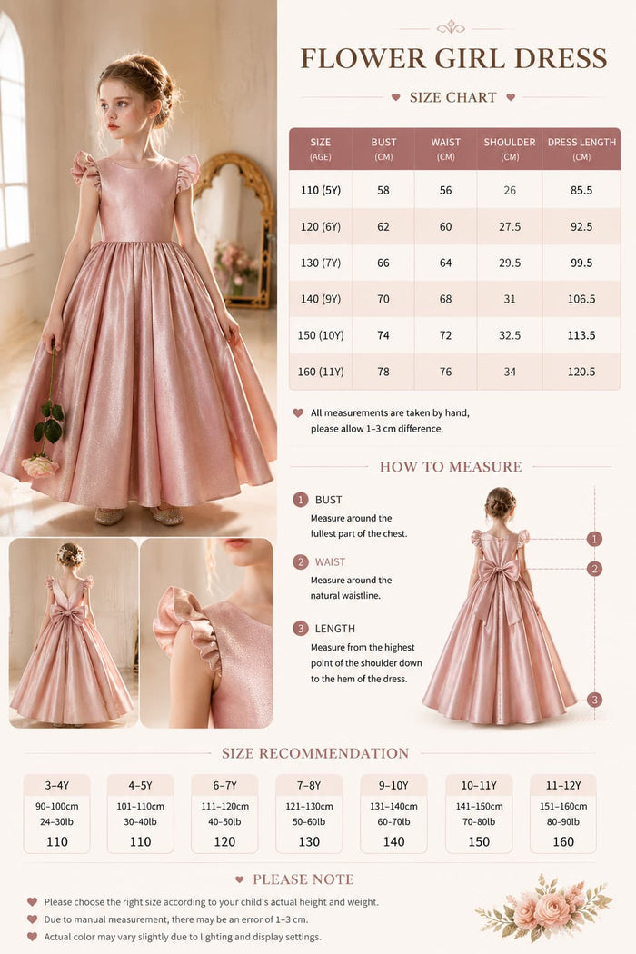 Glitter Fabric Gown Ruffle Sleeves Bow Floor Length Flower Girl Dresses 916560252784