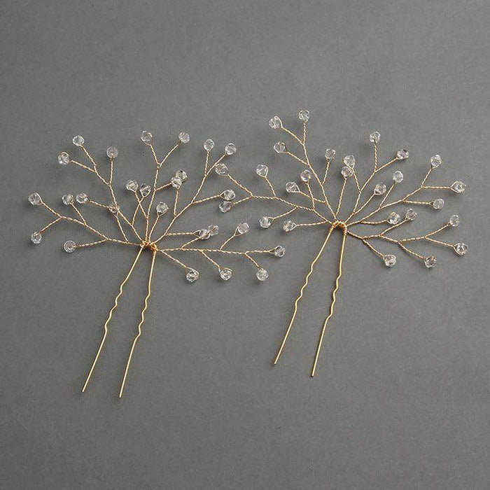 Gold Bridal Headwear Handcrafted Crystal Hair Accessories Wedding Hairpin Accessories set of 2 613908174425 - COCOMELODY