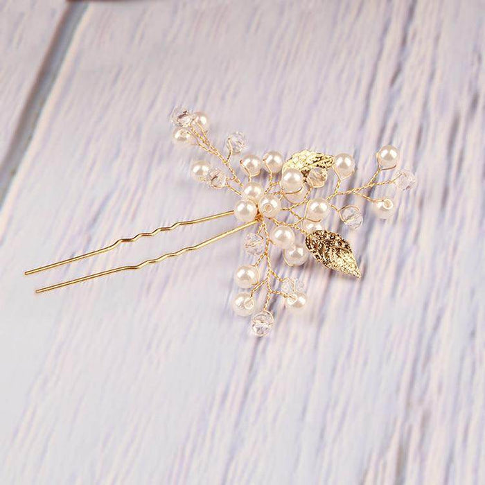 Gold Bridal Headwear Handcrafted Leaf Hair Accessories Wedding Hair accessories Hairpin set of 2 603338141625 - COCOMELODY