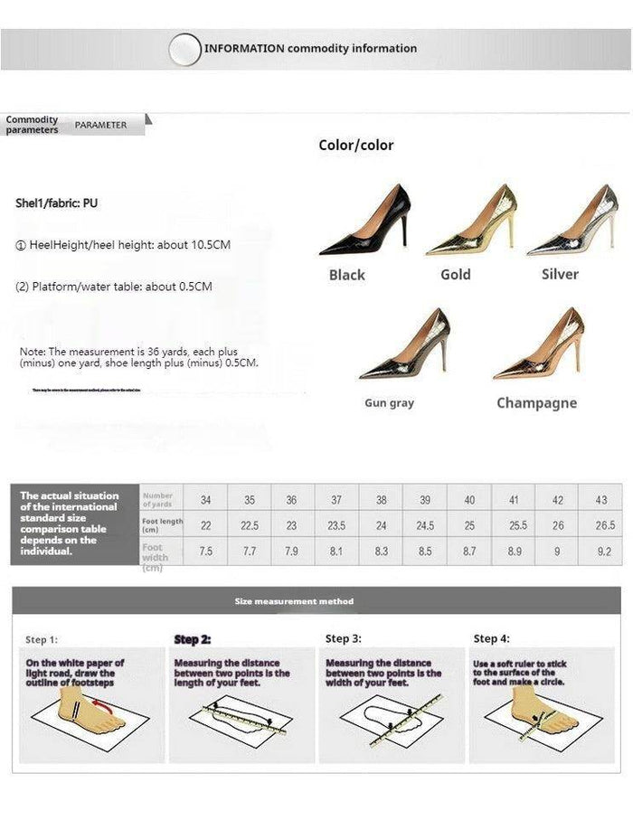 Gold Faux Leather Pointy Stiletto Heels 666858462308 - COCOMELODY