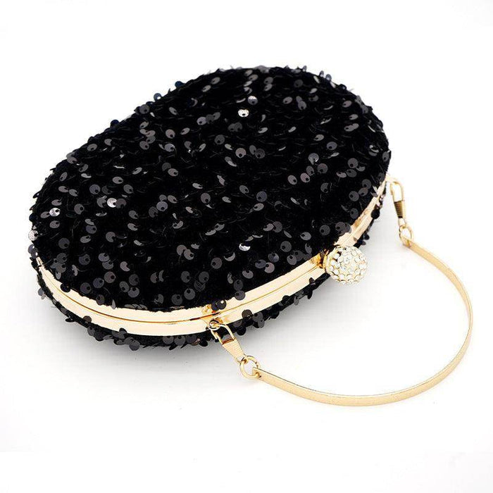 Goose egg oval crossbody Carry colorful black sequin dinner bag 675056328141 - COCOMELODY
