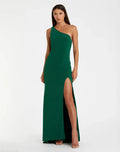 Green Jersey One Shoulder Draped Back Gown - Ieena for Mac Duggal