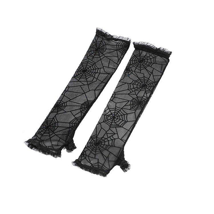 Halloween witch spider Web fingerless gloves 545743001631 - COCOMELODY