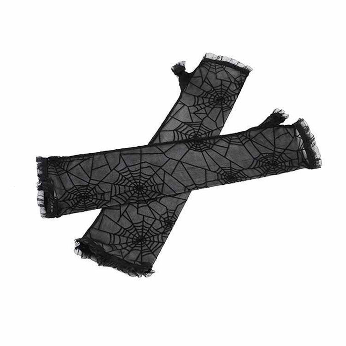 Halloween witch spider Web fingerless gloves 545743001631 - COCOMELODY
