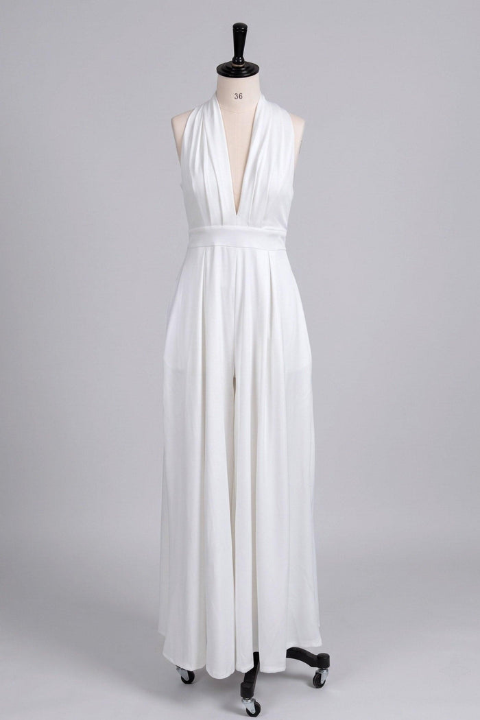 Halter Floor Length Chiffon Wedding Jumpsuit 591554938337