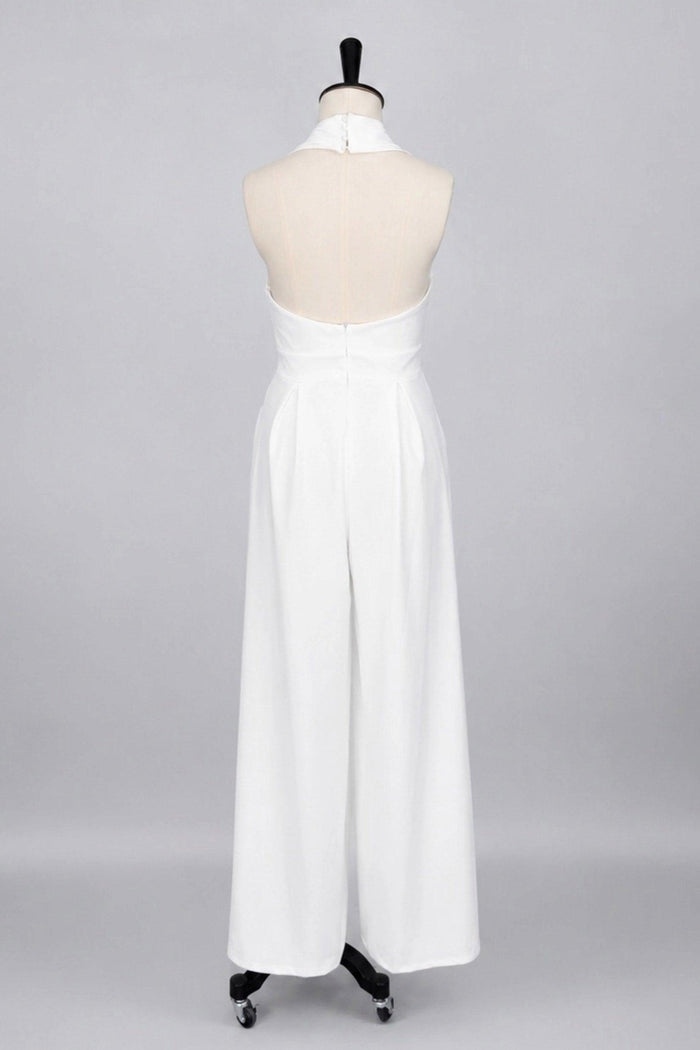 Halter Floor Length Chiffon Wedding Jumpsuit 591554938337