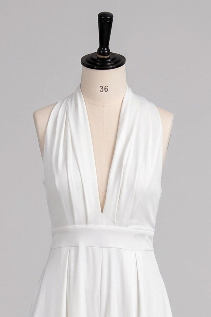 Halter Floor Length Chiffon Wedding Jumpsuit 591554938337
