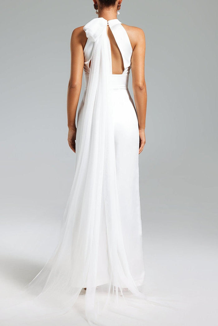 Halter Floor Length Chiffon Wedding Jumpsuit 857509518185