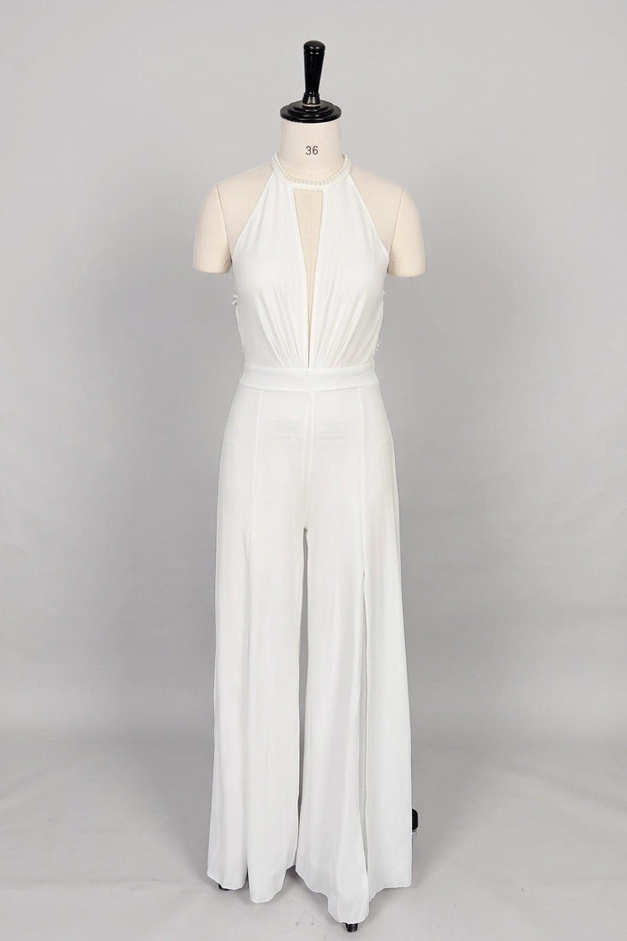 Halter Floor Length Chiffon Wedding Jumpsuit 938528175857