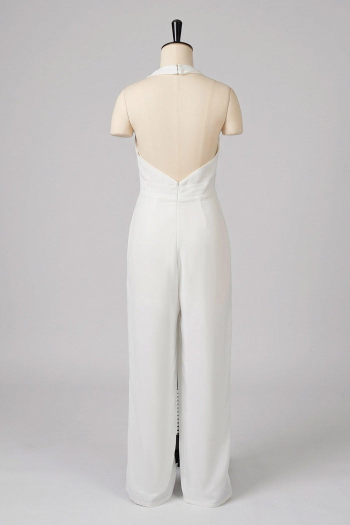 Halter Floor Length Chiffon Wedding Jumpsuit CW3577CR