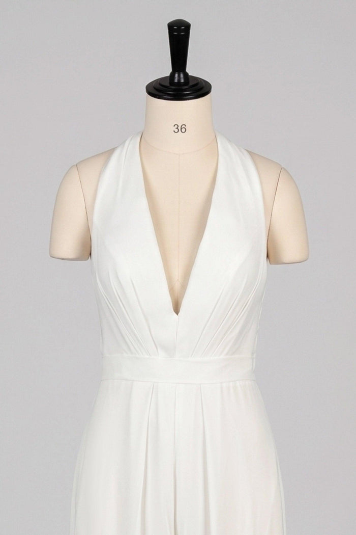 Halter Floor Length Chiffon Wedding Jumpsuit CW3577CR