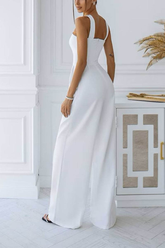 Halter Floor Length Elastic Cloth Wedding Jumpsuit CW3564 - COCOMELODY
