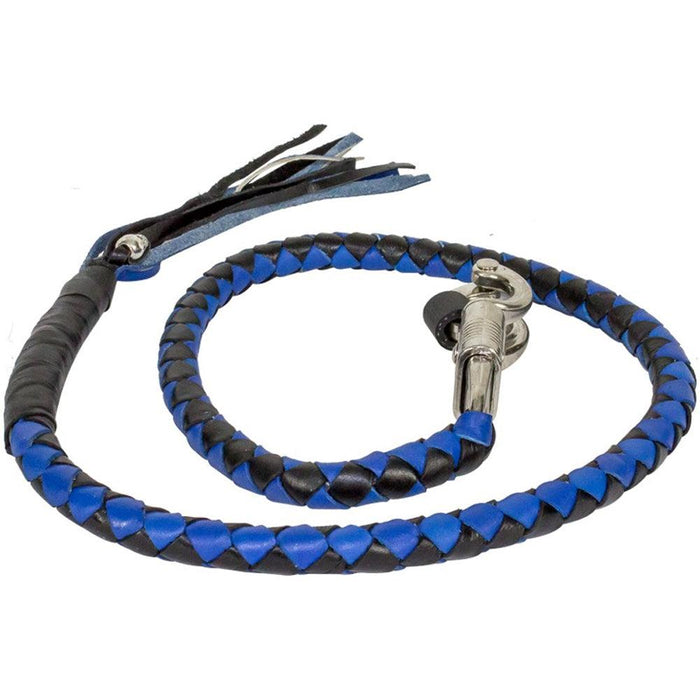 Handcrafted Braided Leather in Black and Blue.: Features:

Genuine, hand-braided leather around a nylon core
Solid, stainless