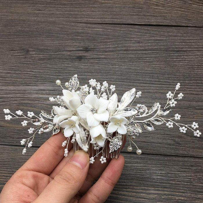 Handmade flowers for the bride Combs pearl headband wedding dress accessories 606964140214 - COCOMELODY