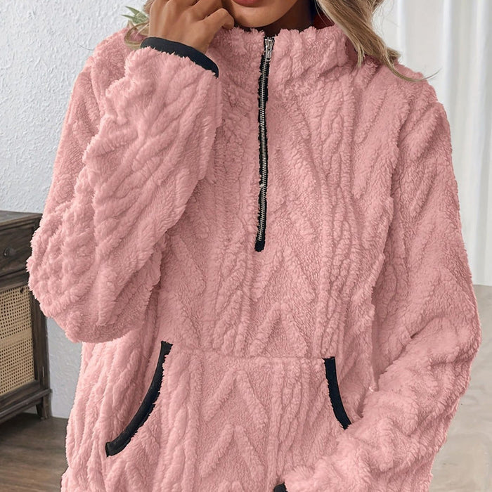 Harper - Cozy Pink Fuzzy Half-Zip Sweatshirt with Pockets